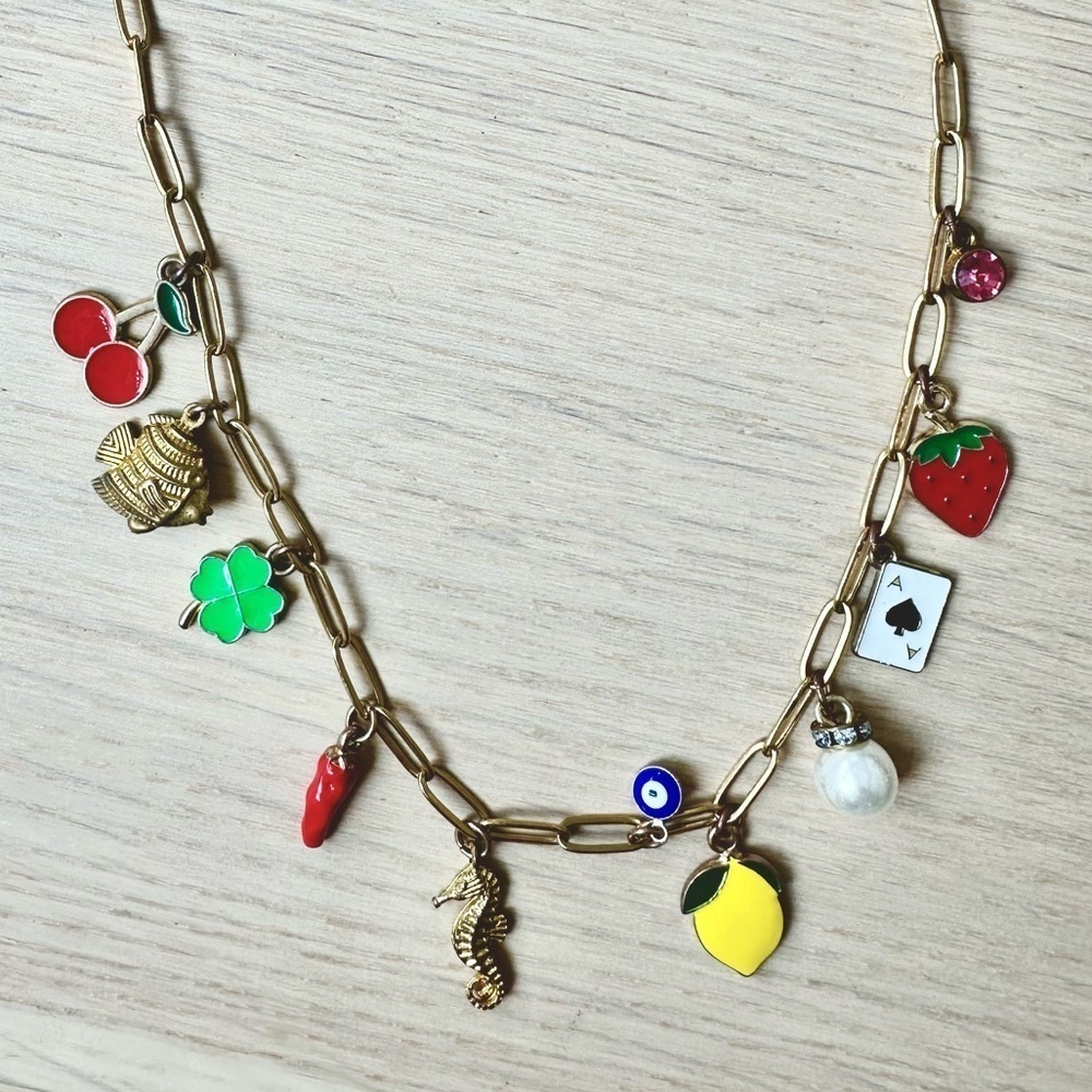 funky brass charm necklace
